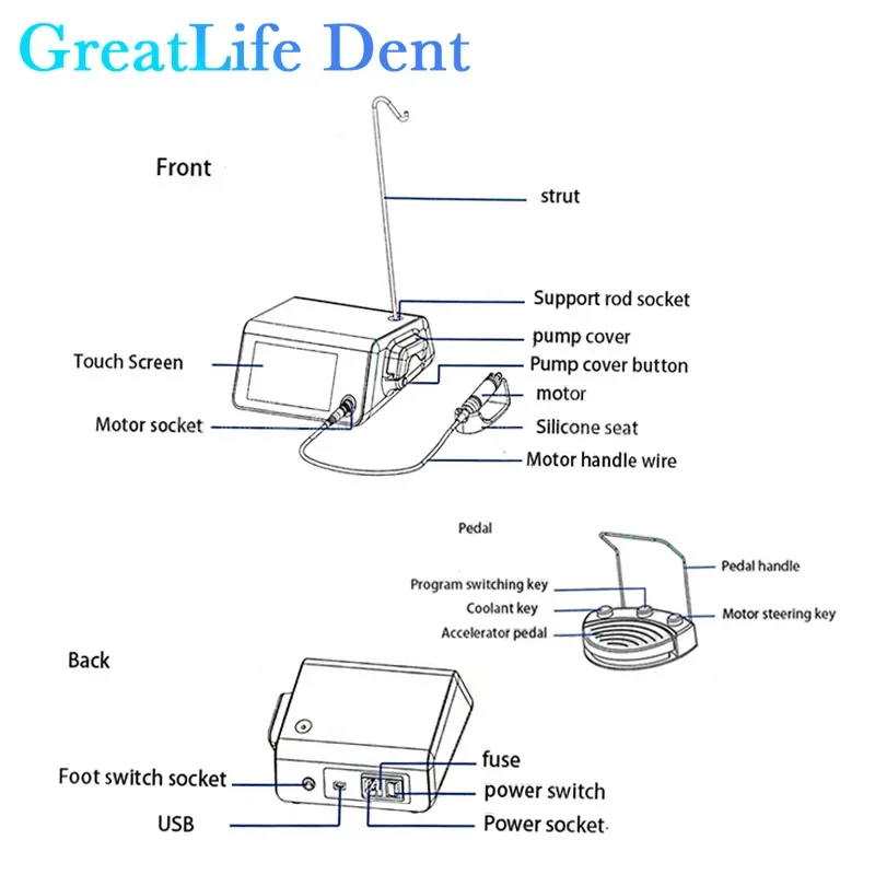GreatLife Dent نظام محرك جراحي للأسنان بدون فرش دو...