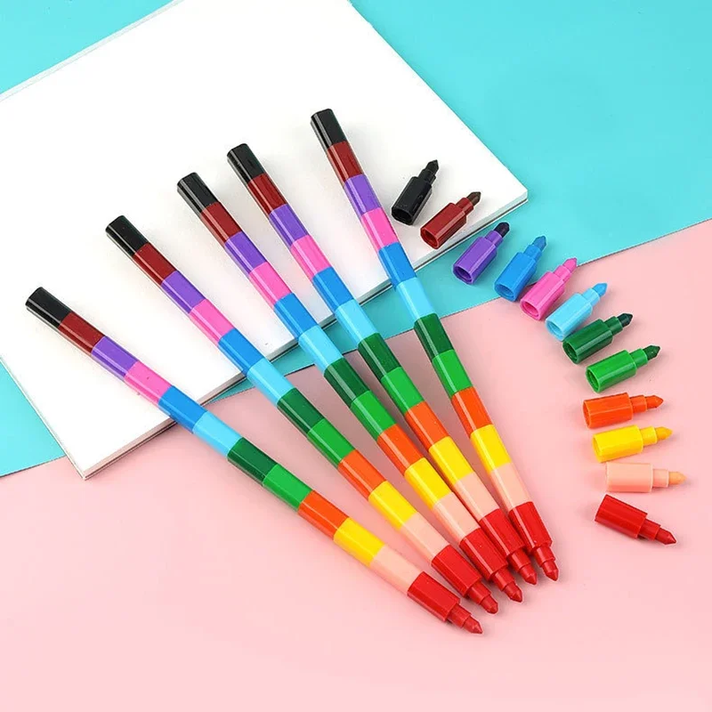 Pastelli Arcobaleno Impilabili Per Bambini – 6 Pezzi, 12 Colori, Non Tossici, Regalo Creativo Per Compleanno E Scuola