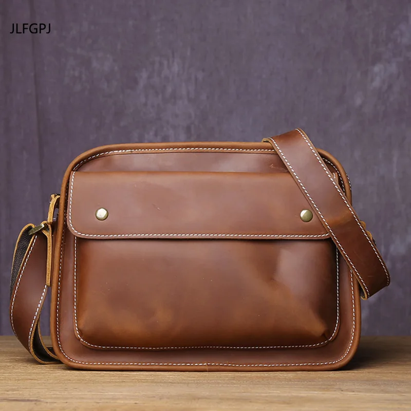 

Men's New Casual Fashion Crazy Horse Leather Shoulder Bag Handmade Genuine Leather Horizontal Top Layer Cowhide Postman Bag