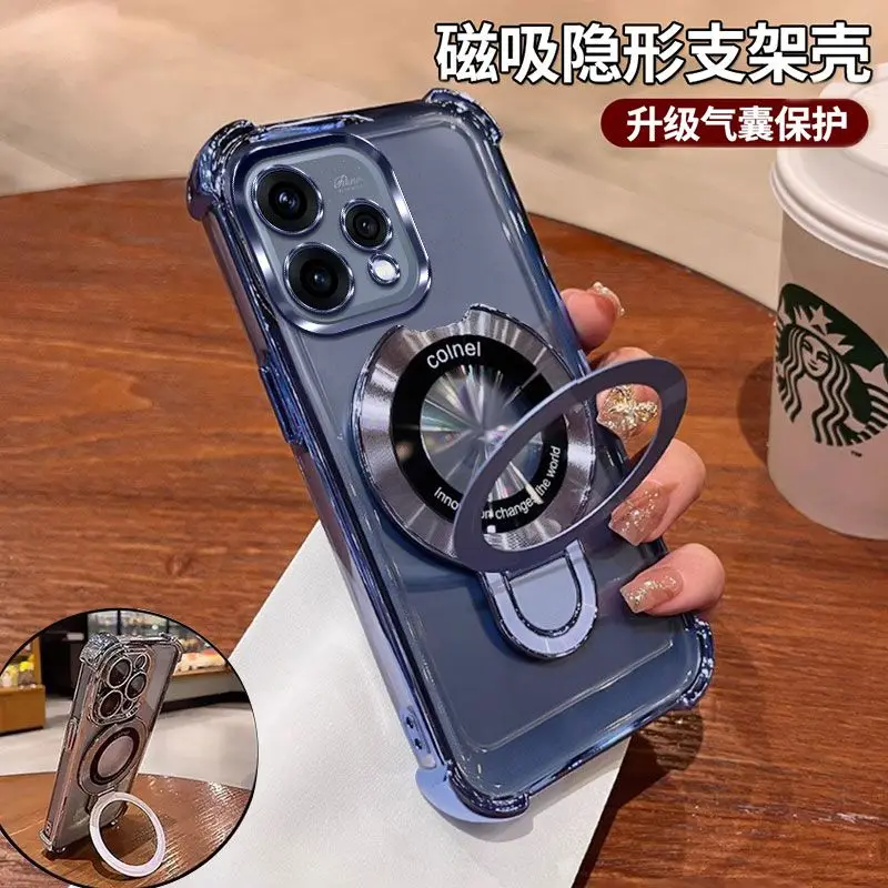 Luxury Electroplated Silicone Transparent Stand Phone Case Cover