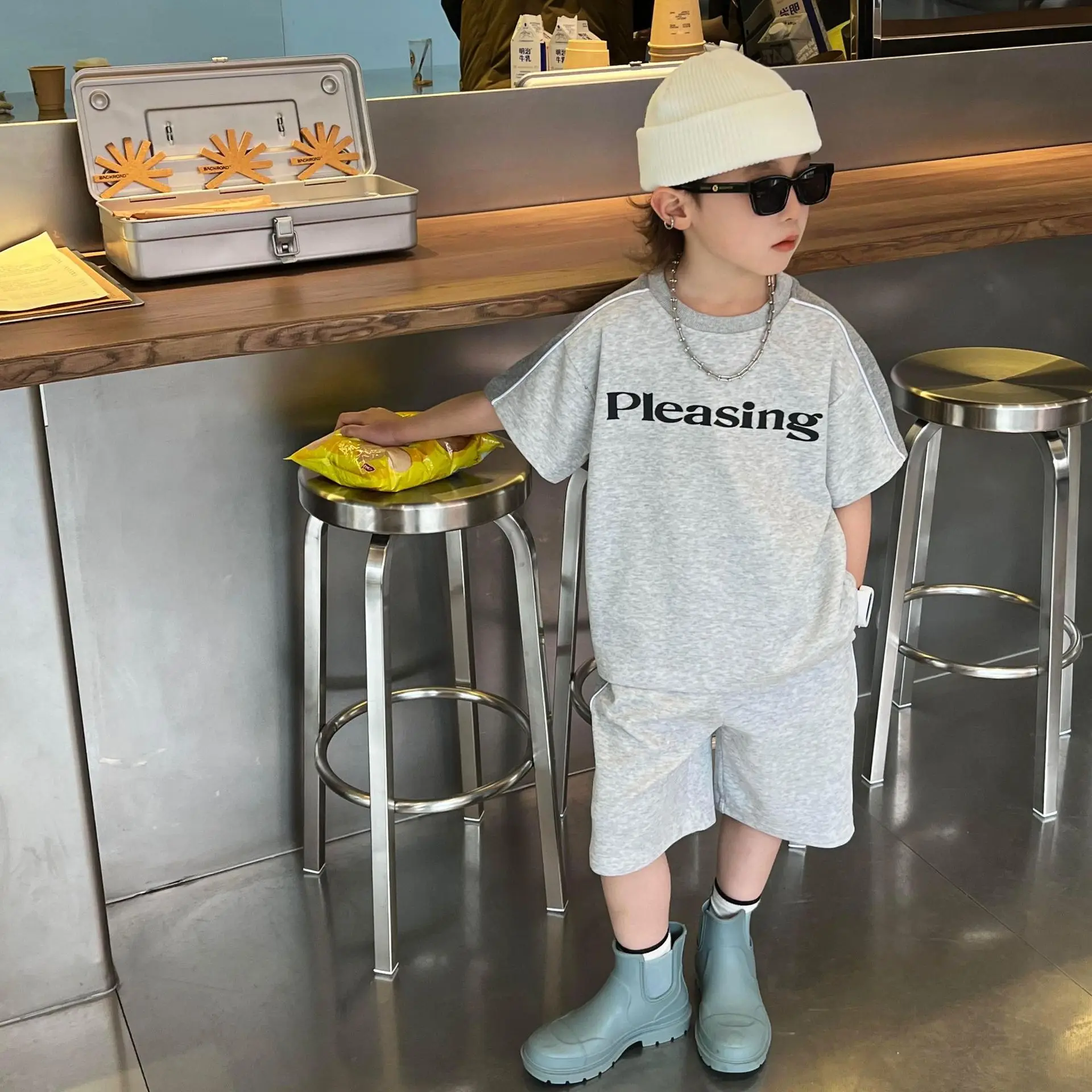 

Cloting for Boys Gilrs Children Set 2023 Spring and Summer New Suit Casual Letter Printed Shorts Two-piece Suit Kids Costume