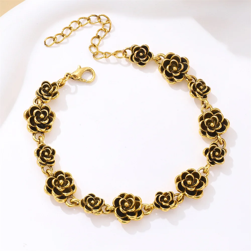 

Vintage Distressed Rose Bracelet for Women Korean Style Temperamen Flower Pendant Bracelets DIY Jewelry Gift for Bestfriend Girl
