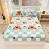 Cute Capybara Pattern Fitted Sheet Queen 100% Cotton Cartoon Bed Cover Plaid Print Mattress Cover Elastic Bedding for Kids Teens 1