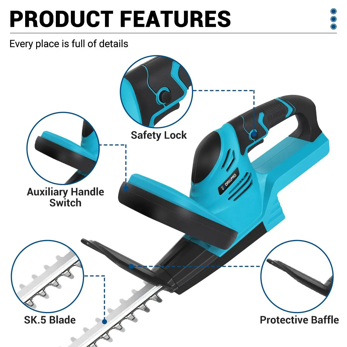 Drillpro 510mm Cordless Electric Hedge Trimmer Wireless Hedge Cutter Pruning Saw Dual-blade Garden Power Tool For Makita Battery 2