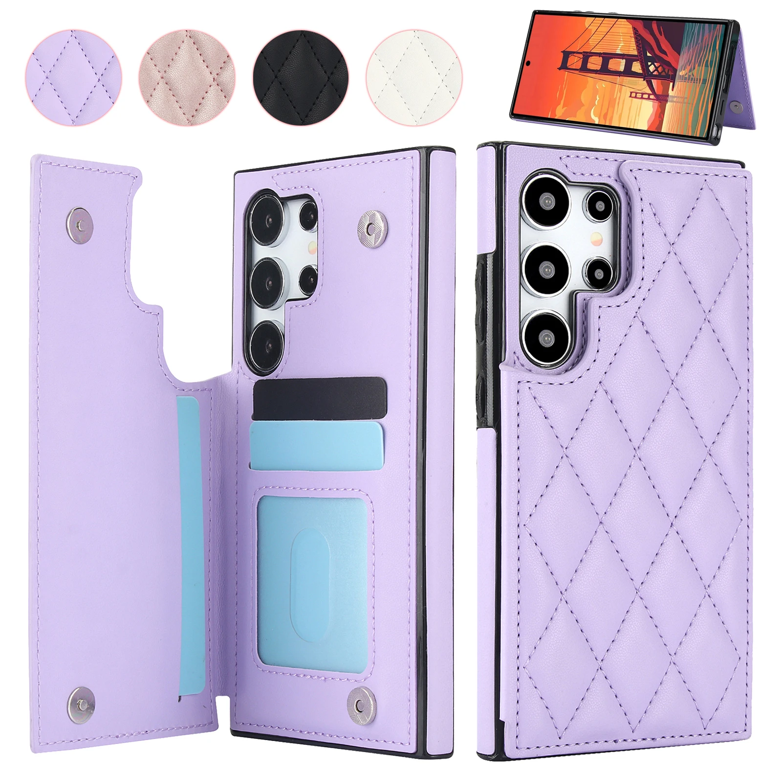 Enhanced Product Title:  
Elegant Double Button Leather Wallet Card Case - Compact and Stylish Design