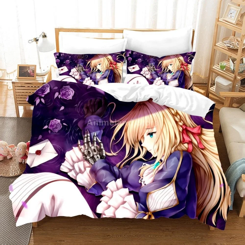 

Japan Anime Violet Evergarden Bedding Set Blonde Girl Duvet Cover Kawaii Girl Bed Set King Queen Size Kids Home Bedroom Decor