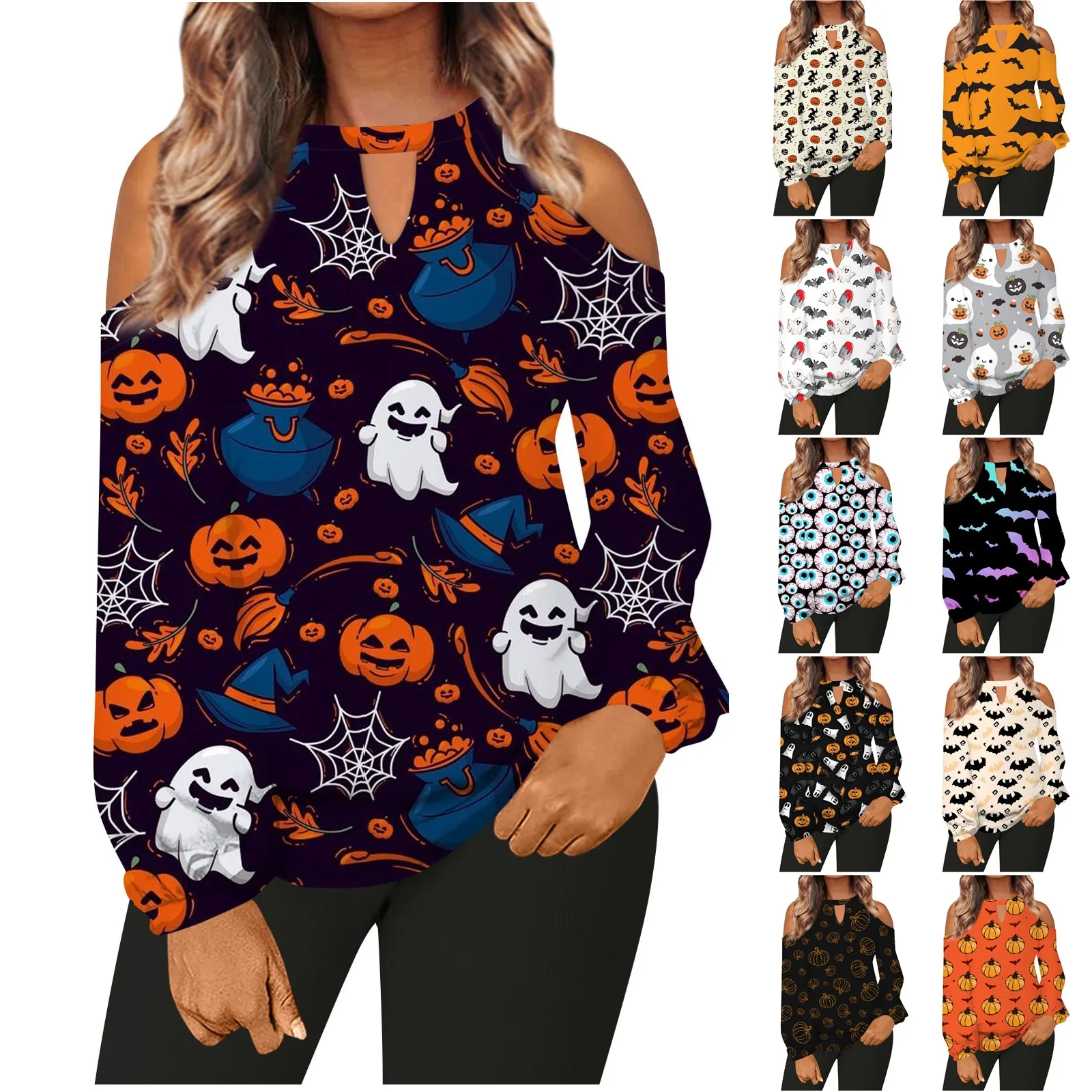 

Женская свободная футболка с длинным рукавом, круглым вырезом и открытыми плечами