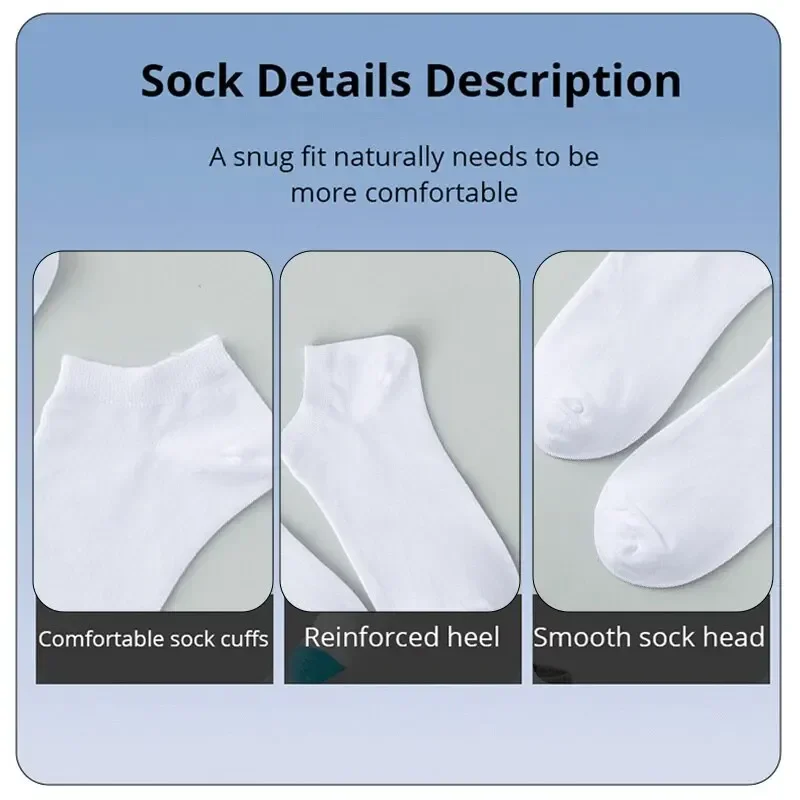 men Socks Breathable Sports Solid Color Boat socks Comfortable Cotton Ankle Socks White Black 10 Pairs