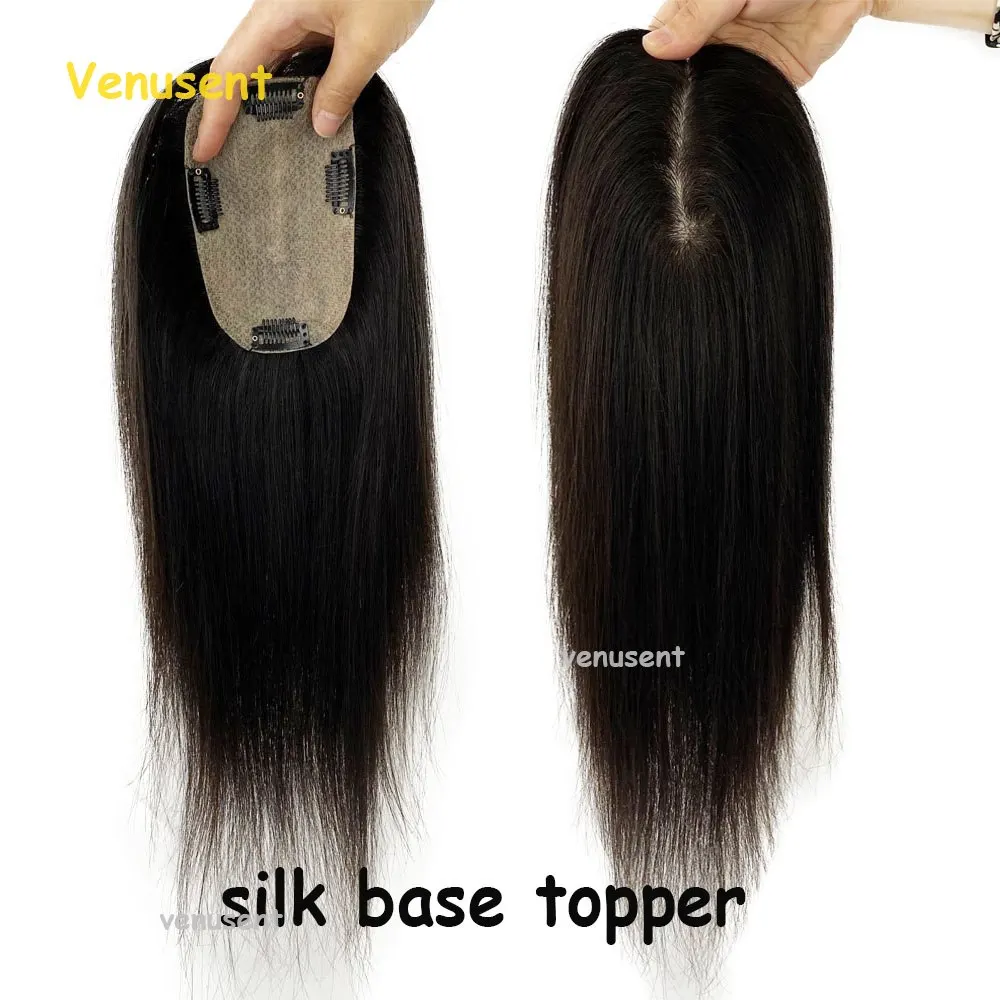 9X14CM Silk Skin Base Topper With Fringe European Virgin Human Hair Women Toupee with Clips In Hairpieces Natural Scalp Top