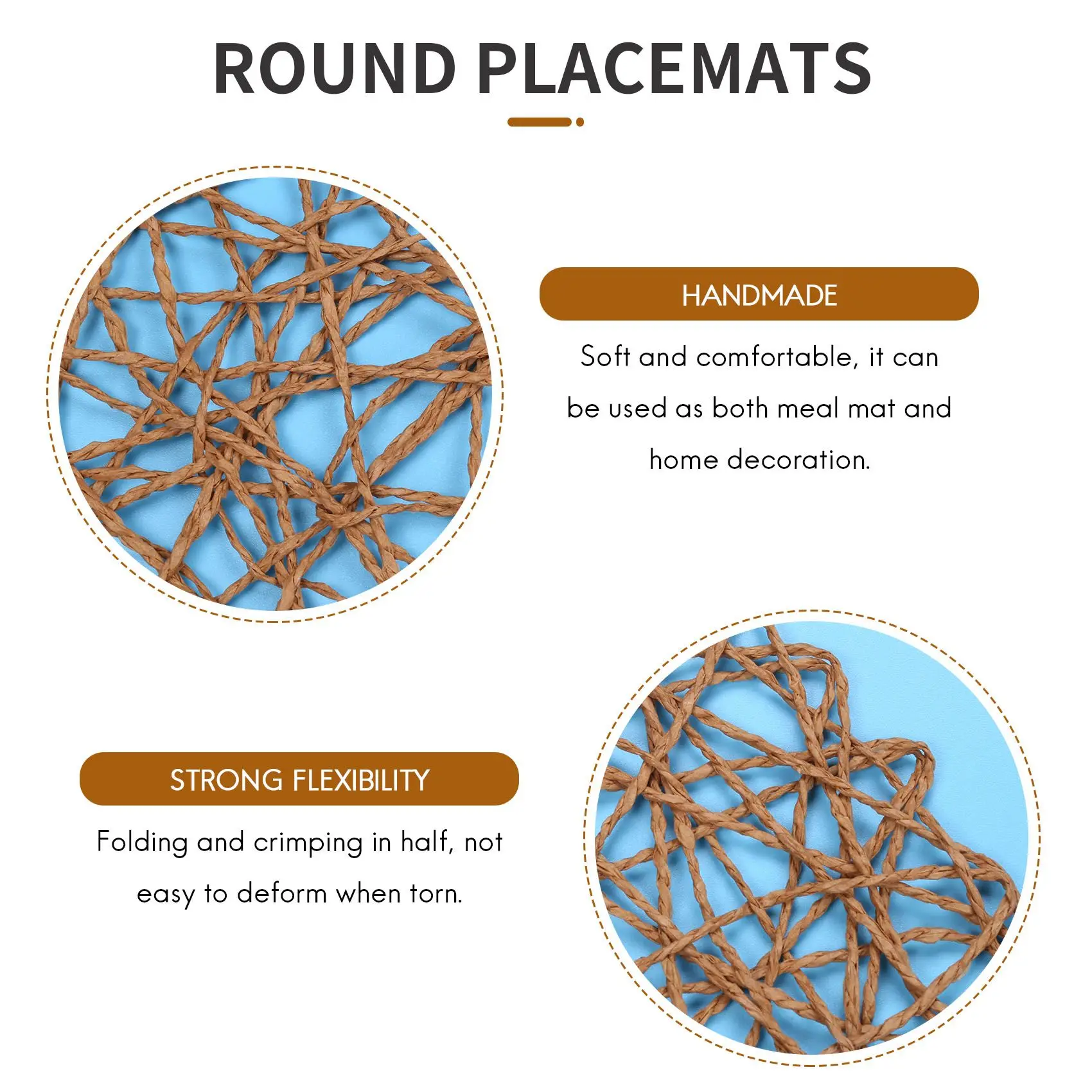 Round Paper Woven Placemats,Decorative Rope Mesh Place Mats for Dining, Party and Wedding 12PCS