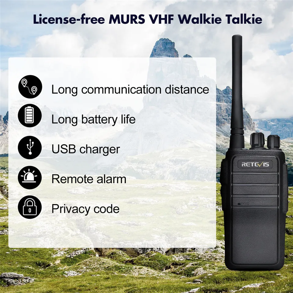 Retevis RT21V VHF Walkie Talkie 2W Long Range License-free VHF Radio MURS 5 CH  USB Charger Two Way Radio For Outdoors Alarm VOX