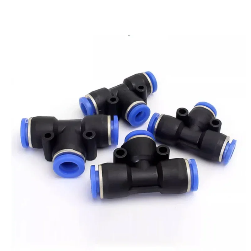 PE Air Connectors 4/6/8/10 12mm Pneumatic Fitting Quick Connect Slip Lock Tee 3 Way Plastic Pipe Water Hose Tube Connector