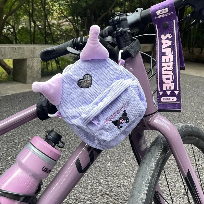 

Kawaii Bicycle Front Hanging Bag Anime Sanrios Cinnamoroll Kuromi Embroidery Coin Hanging Bag Kids Mountain Bike Decorative Bag