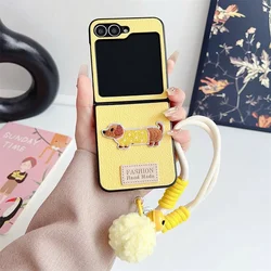 Cartoon Wrist Strap Leather Phone Case - Shockproof Protective Cover for Samsung Galaxy Z Flip 3 (Yellow)
