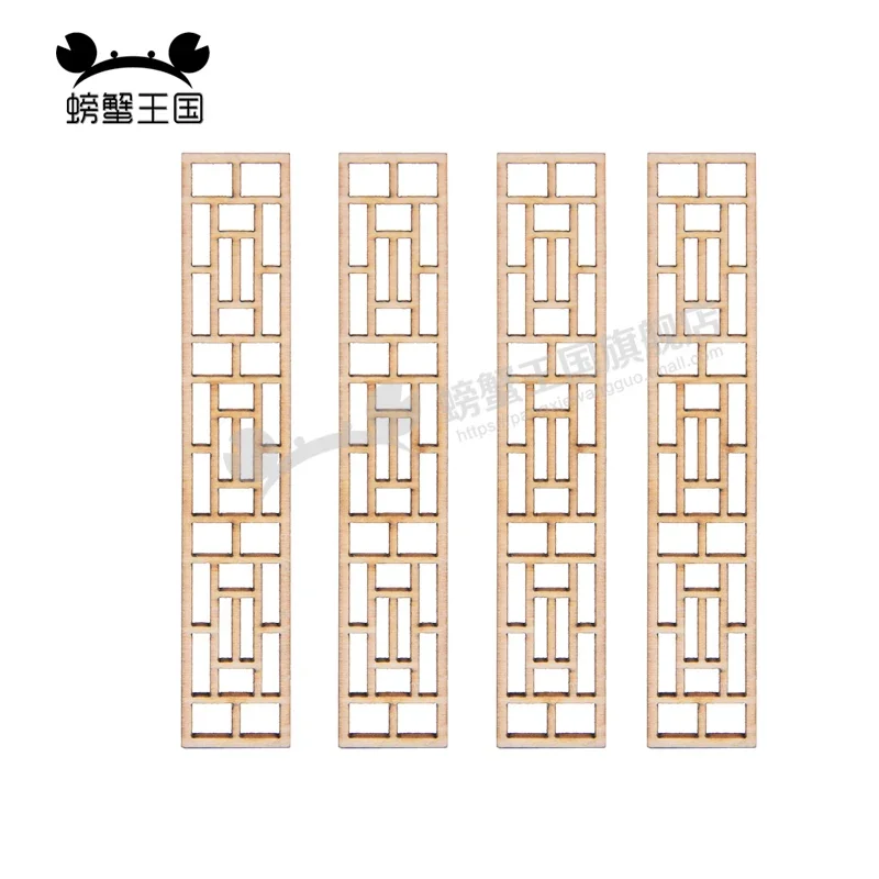 8pcs 중국 스타일 가구 장식품 나무 스크린 분리기 룸 디바이더 조각 된 나무 패널 인형 집 미니어처 액세서리