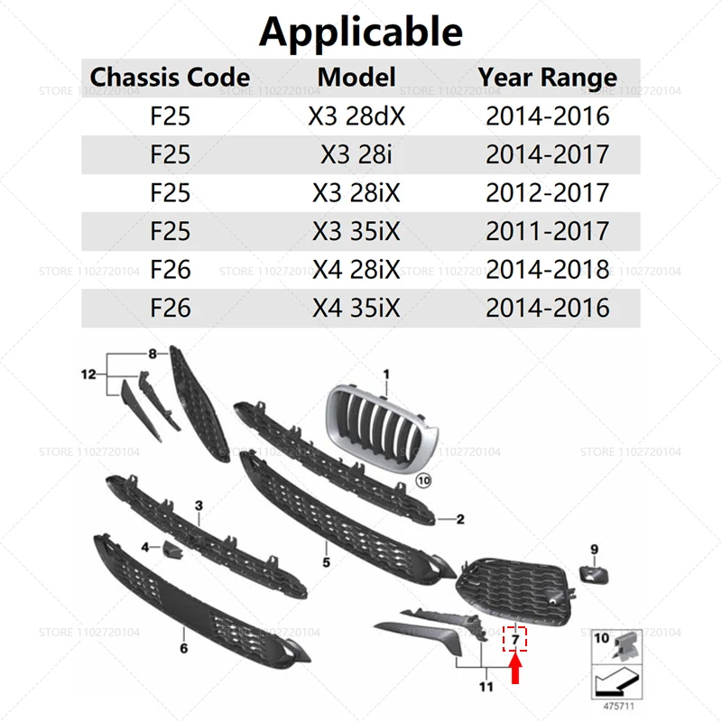 2011-2018 F25 F26 BMW X3 X4 28i 28iX 35iX 28dX 프론트 범퍼 그릴 안개등 커버 51118056941?51118056942