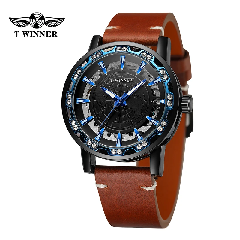 

T-winner Hot Selling Men Watch Skeleton Mechanical Automatic Wristwatches Mens Reloj Para Hombre Watches Luminous Hands For Man