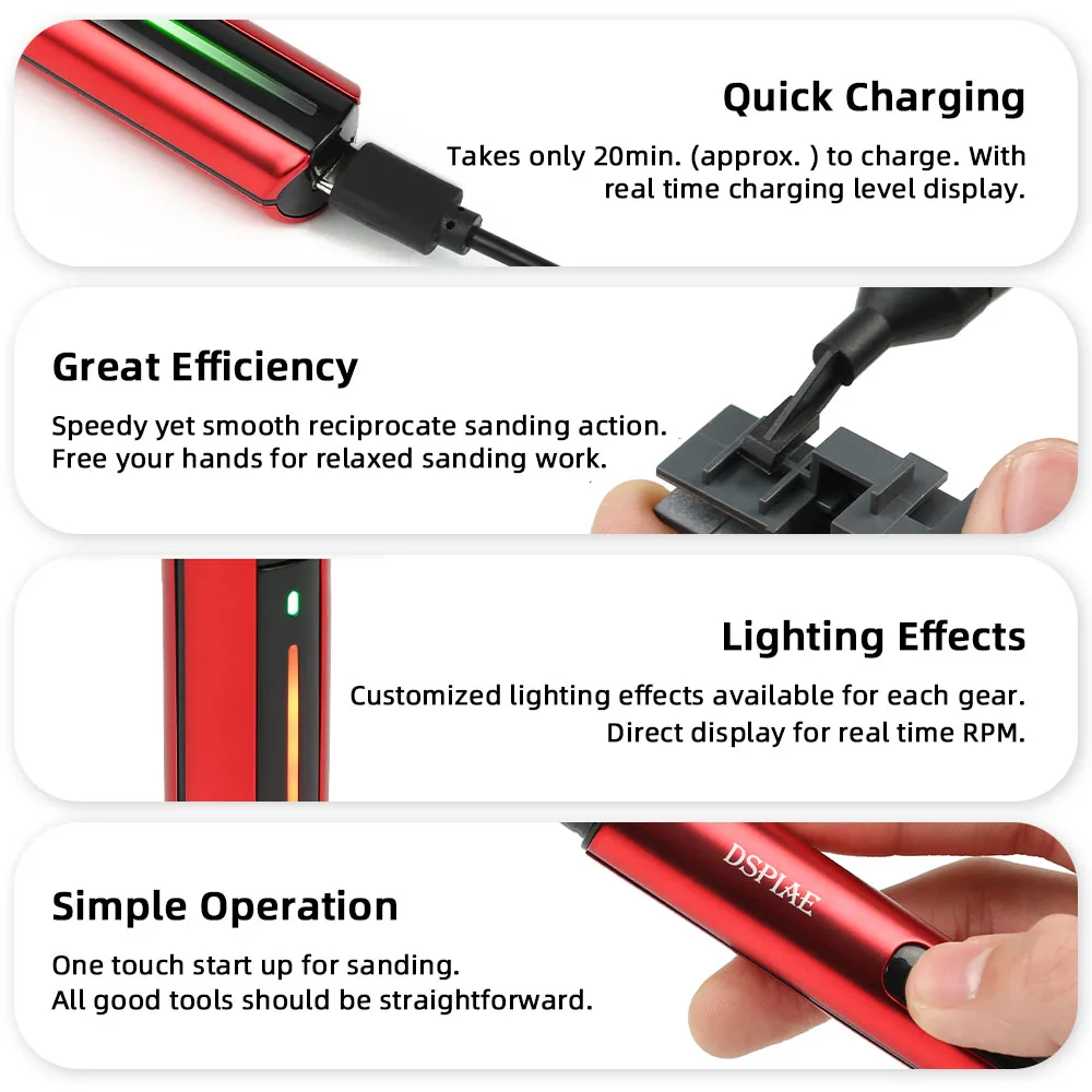 DSPIAE ES-A 왕복 샌딩기 DIY 전기 USB 충전 그라인딩 펜, 플라스틱 모델 샌딩 헤드, 사포 군사 공예 도구