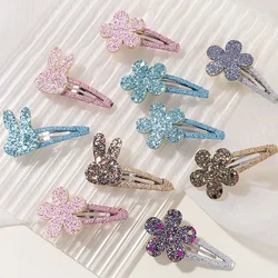 10Pcs Shiny Flower Rabbit BB Hair Clips for Cute Girls Handmade Hairpins Barrettes Headwear Fashion Kids Baby Hair Accessories