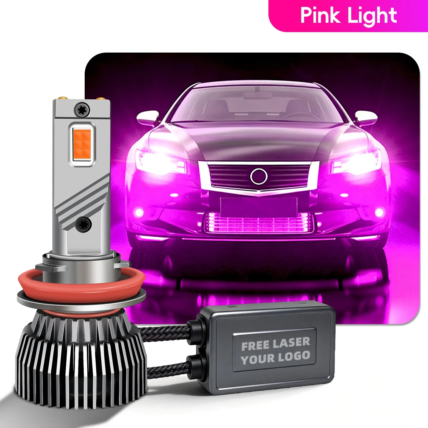 PSX24W H16EU PSX26W P13W LED 헤드라이트 전구 12V 130W 핑크 퍼플 라이트 안개등