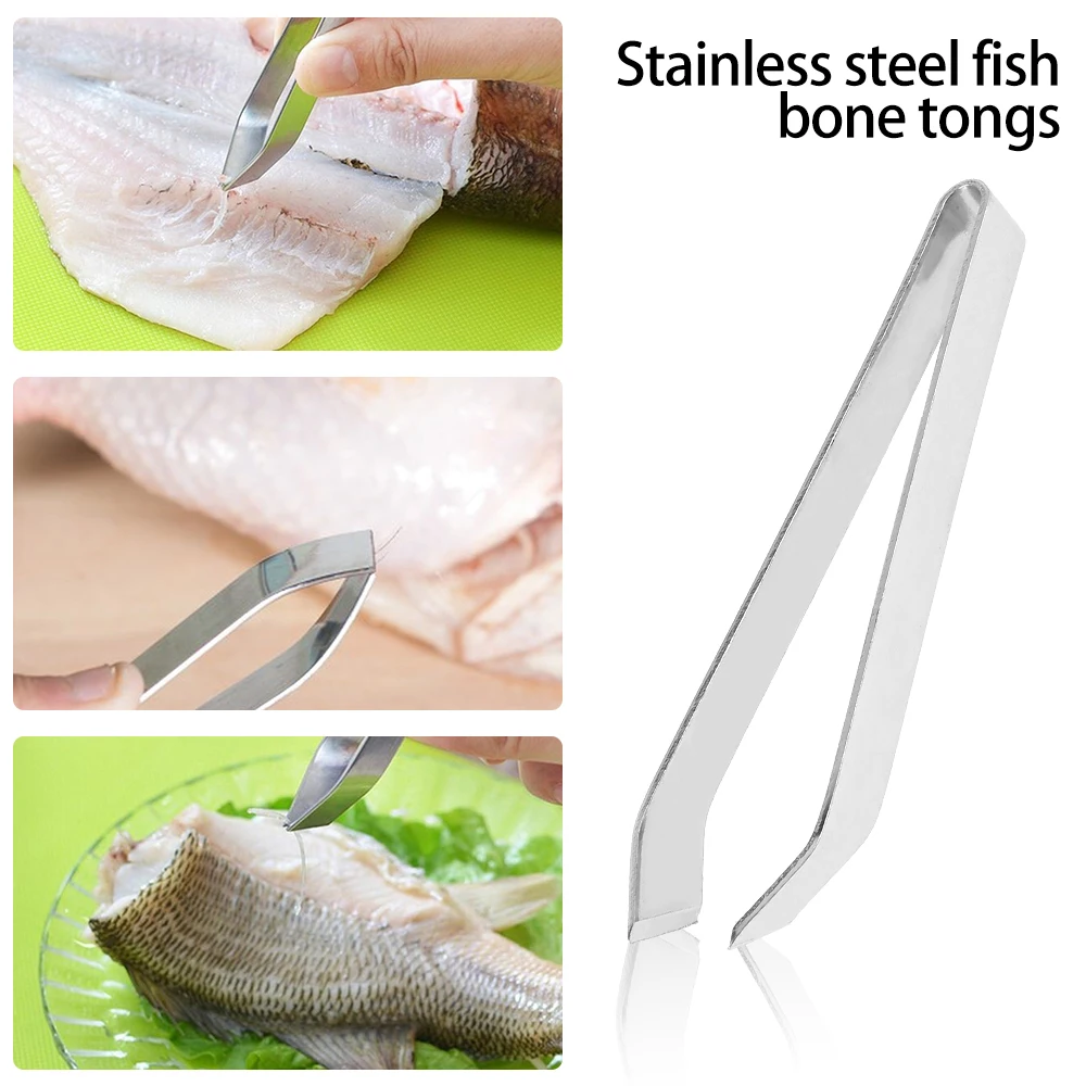 Fish Bone Tweezers Portable Stainless Steel Fish Bone Tweezers Pincer Puller Remover Tongs Kitchen Gadgets