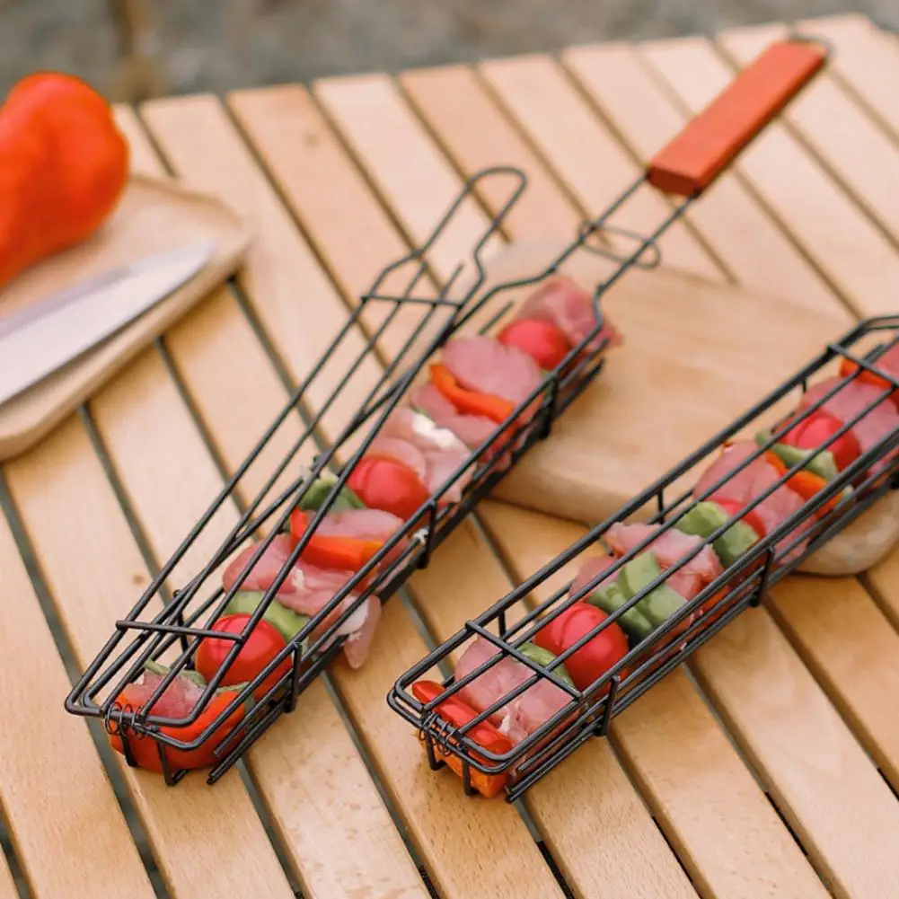 BBQ Grilling Basket BBQ Grilling Accessories Camping BBQ Grill Basket Portable Stainless Steel Non-Stick Reusable Durable BBQ Vegetables Outdoor Tools