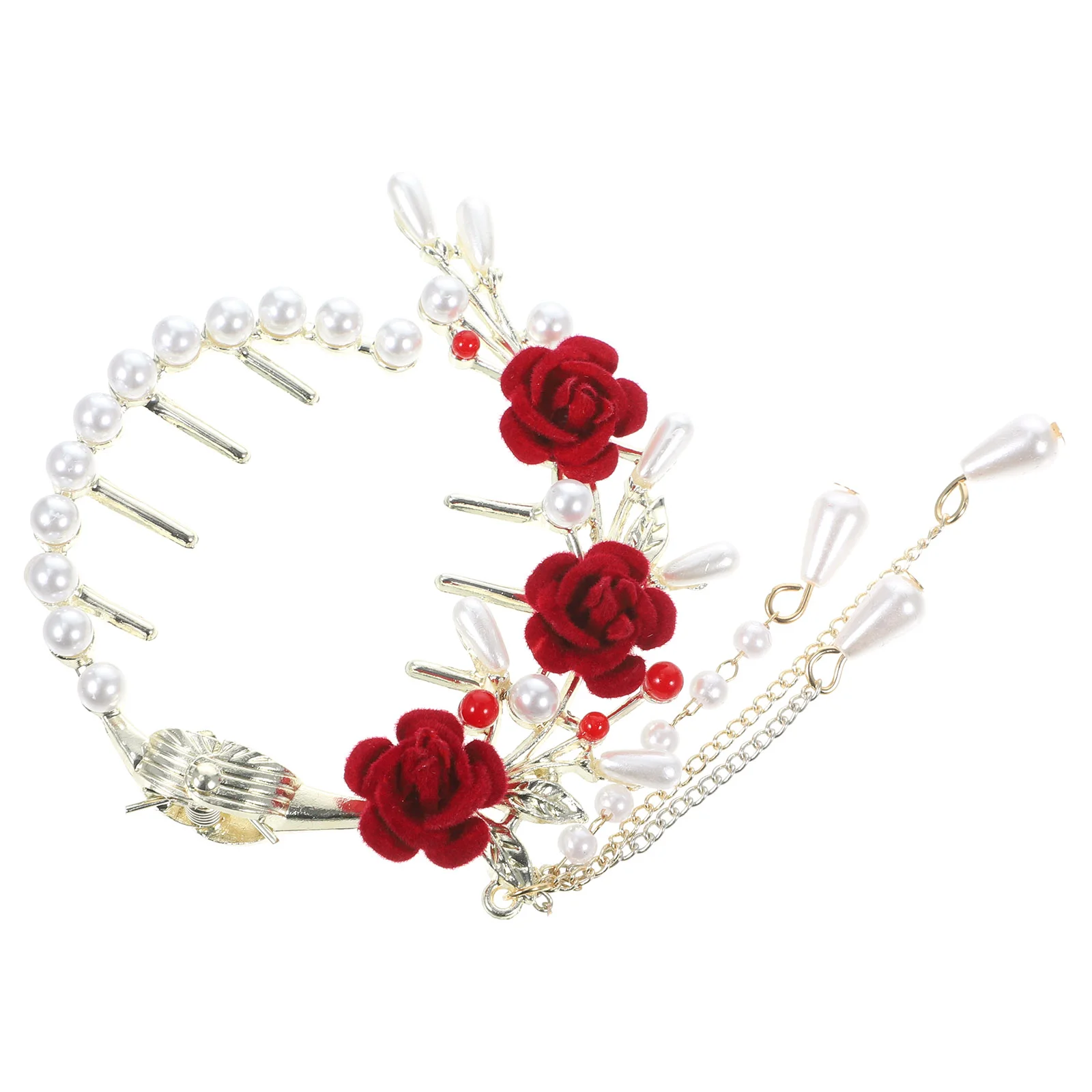 

Pearl Rose Hair Clip Tassel Ponytail Cuff Elegant Claw Clip Teens Ponytail Buckle