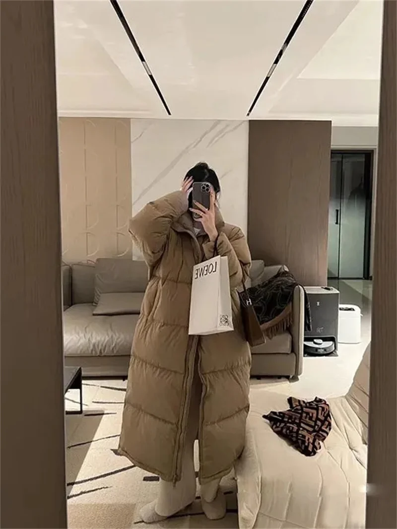 Big White Duck Tall Extra Long Down Cotton Coat Women's Korean Casual Loose and Thickened Original White Duck Down Winter Coat