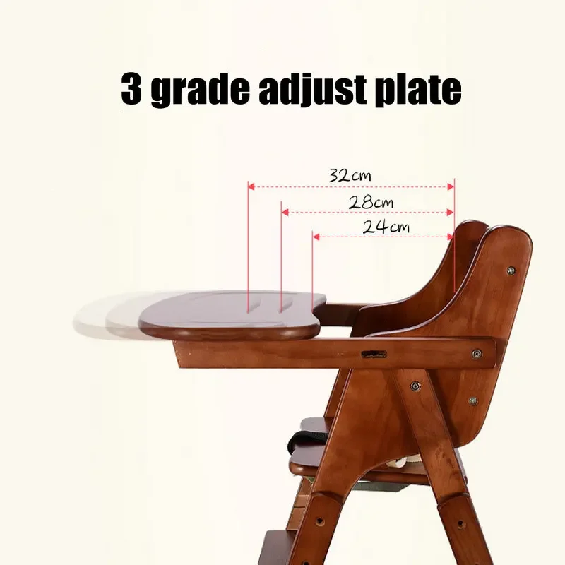 Foldable Baby Feed Table With Adjustable Seat Height, Pine Kids Highchair Have Plate, No Need To Assemble