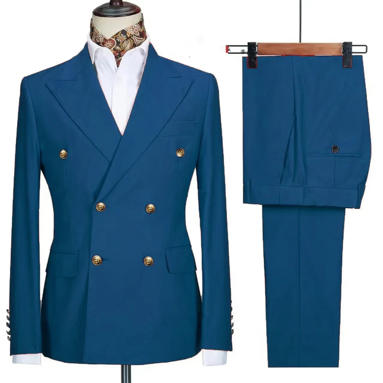 Formal Suit Business Men Clothing Fashion Men's Leisure Business Banquet Solid Color Wedding Double Breasted Slim Fit Suit Blazers Jacket Pants