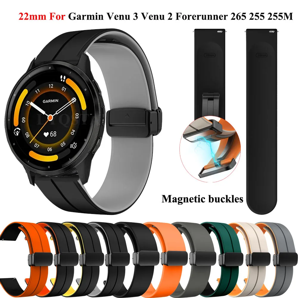 

Ремешок силиконовый для смарт-часов, 22 мм, с магнитной застежкой, для Garmin штурмового 3 пришителя 2 Forerunner 255 Music/265