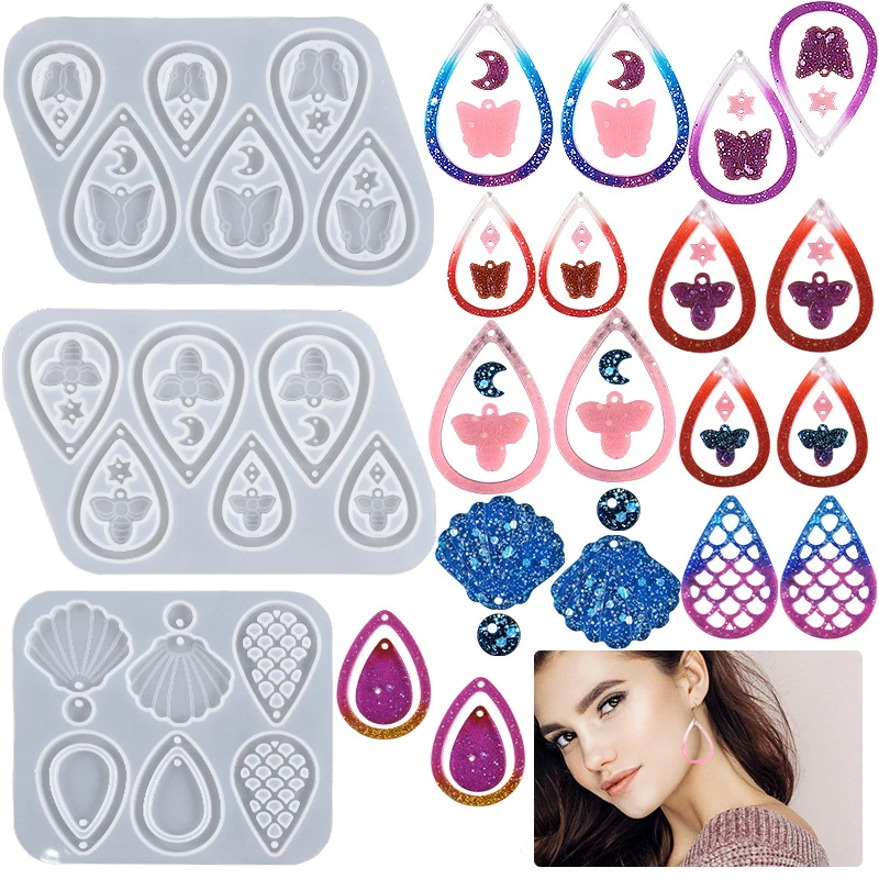 New with Holes Hollow Shells Fish Scales Butterfly Earrings Pendant Making Silicone Mold DIY Keychain Charm Tool Jewelry Making mini muffin silicone mold 4 holes diy cupcake cookie fondant baking mould non stick jelly tool pastry molds