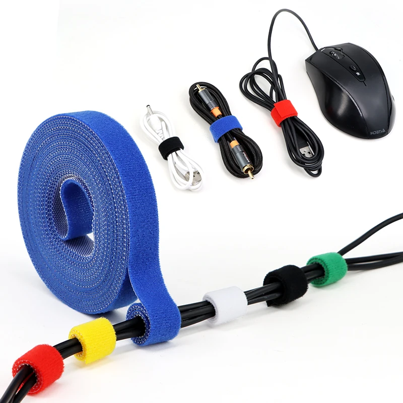 Colorful Adhesive Back-to-Back Hook & Loop Strap Roll - Versatile Cable Management and Organization Solution (5m Roll)