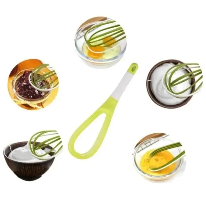 Kitchen Gadget Multifunction Rotatable Balloon and Flat Whisk Egg Beater Plastic Hand Knead Dough Blender Egg Mixer Tools 1Pcs