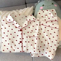 Spring and Autumn New Women's Pajamas Loungewear Set Girl Love Cardigan Pajamas Crinkled Fabric Loungewear Long Sleeve Set - Image 6