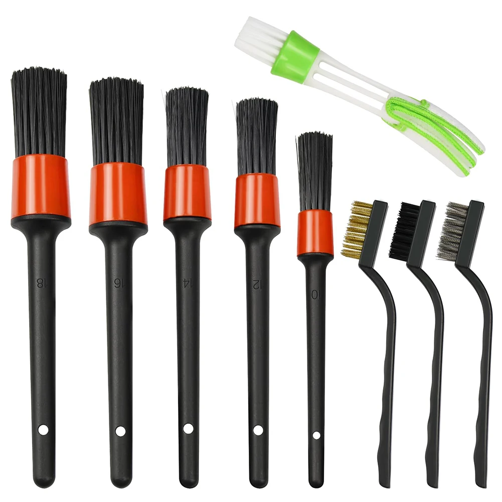 

9Pcs Car Detailing Brush Kit Boar Hair Auto Interior Wheel Gap Cleaning Tool