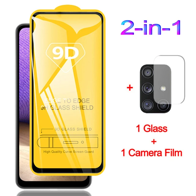 9D Tempered Glass for Samsung Galaxy A51 A52 A71 A21S A72 A13 Screen Protectors for Samsung S21 Plus A50 S22 A53 A12 S20 FE Lens 2-in-1