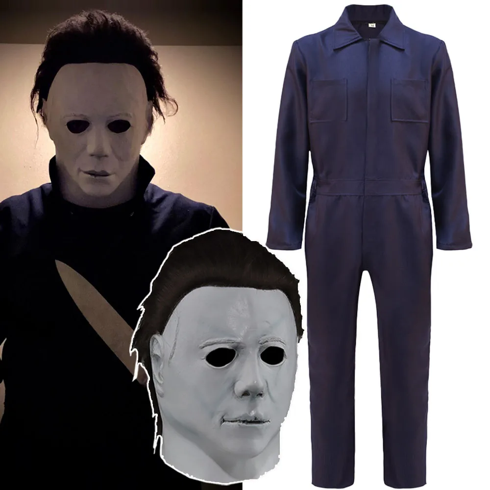 

Halloween 1978 Michael Myers Costume Mask Cosplay Jumpsuit Horror Bloody Killer Demon Latex Helmet Carnival Party Costume Props