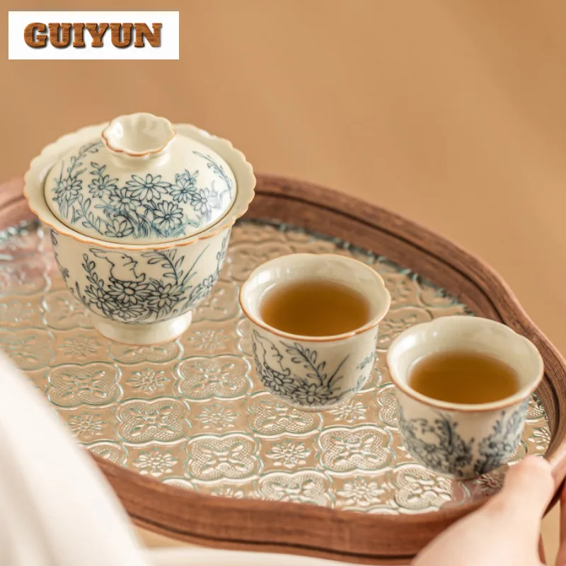 Cute Rabbit Ru Kiln Ercai Cover Bowl Chinese Sunflower Tea Bowl With Lid Tea Maker Gaiwan Teacup Pair Kung Fu Teaset Gifts