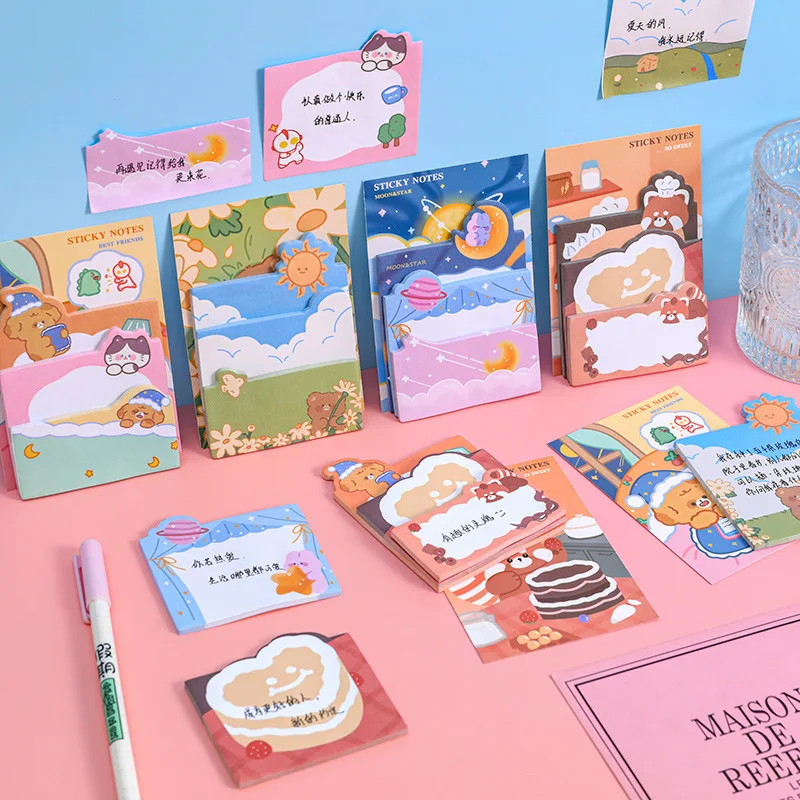 4 Piece Cartoon Adhesive Cute Sticky Notes Notepad Memo Pad Stationery Notebook Sticker Decoration 3