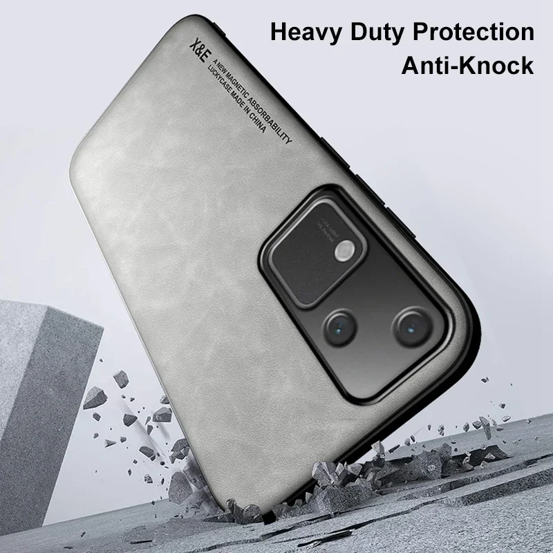 Luxury Leather Phone Case with Metal Plate Support and Car Mount Functionality