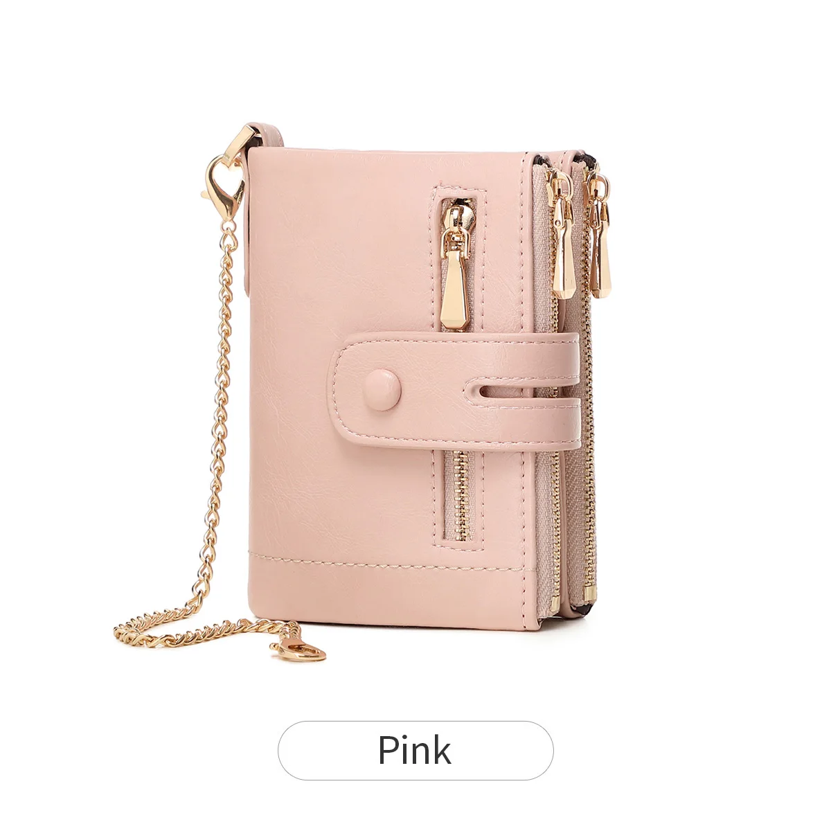 Elegant Women's Double Zipper Trifold Wallet with Detachable Card Holder