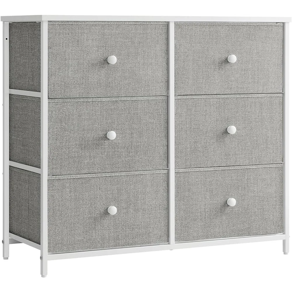 

Chest, 6 Drawer, Closet Fabric Dresser with Metal Frame, 11.8”D x 31.5”W x 27.1”H, Light Gray