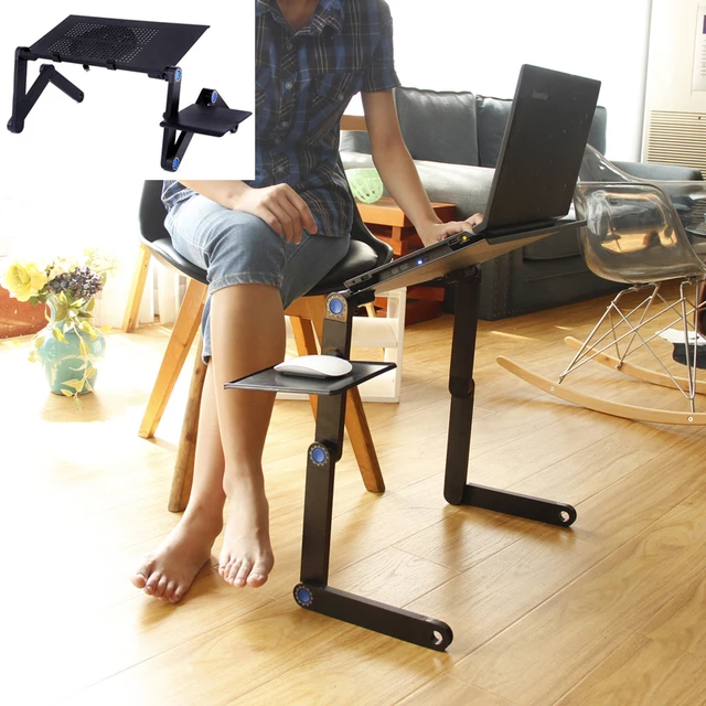 Supporto da scrivania regolabile per Laptop ventola di raffreddamento portatile ergonomico Lapdesk per divano letto PC Notebook scrivania da tavolo con tappetino per Mouse in alluminio 3
