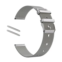 Unisex Universal Stainless Steel Mesh Watch Strap - Adjustable Metal Band - 22mm (Silver (With 2 pin))