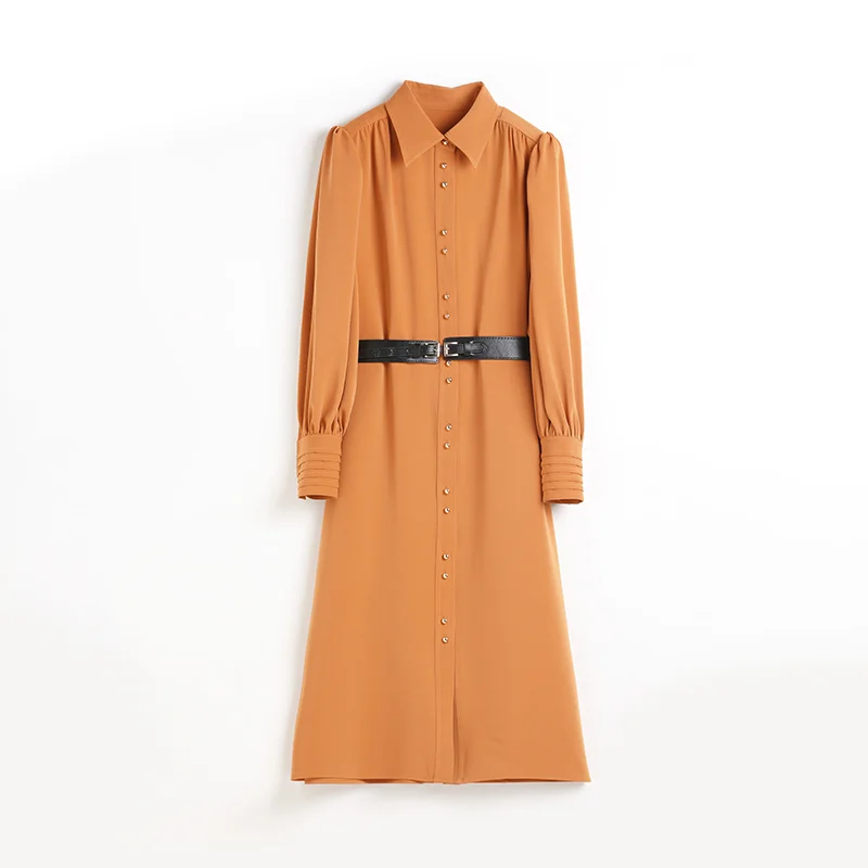 

Long-sleeve Dress 2023 Summer New Fashion Waist Show Thin French Elegant Temperament Single Breasted Dresses for Women