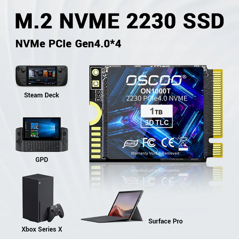 

OSCOO M.2 2230 SSD 1 ТБ 512 ГБ M.2 NVMe PCIe Gen 4x4 SSD для Microsoft Surface ProX Surface Laptop 3 Steam Deck
