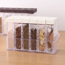 Xiaomi caixa de tempero transparente com base de plástico tempero garrafa de seis peças de cozinha sal tempero jar caixa de armazenamento de tempero