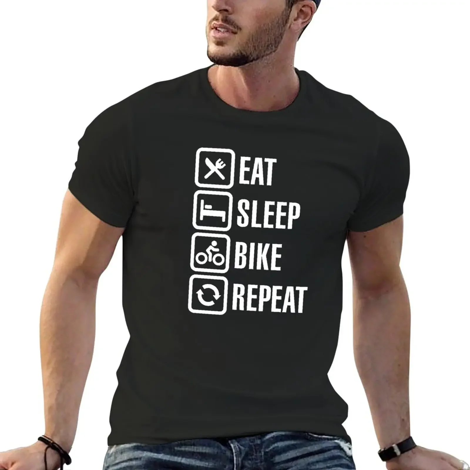 

Eat, sleep, bike, repeat T-Shirt customs graphics oversized sweat shirts mens funny t shirts
