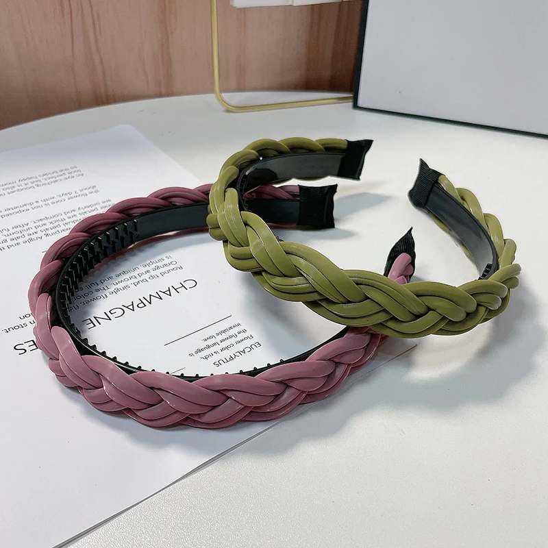 Neue Mode Frauen Stirnband handgemachte geflochtene Haarband Mädchen einfarbige Kopf bedeckung Haarschmuck Großhandel – Detail 10